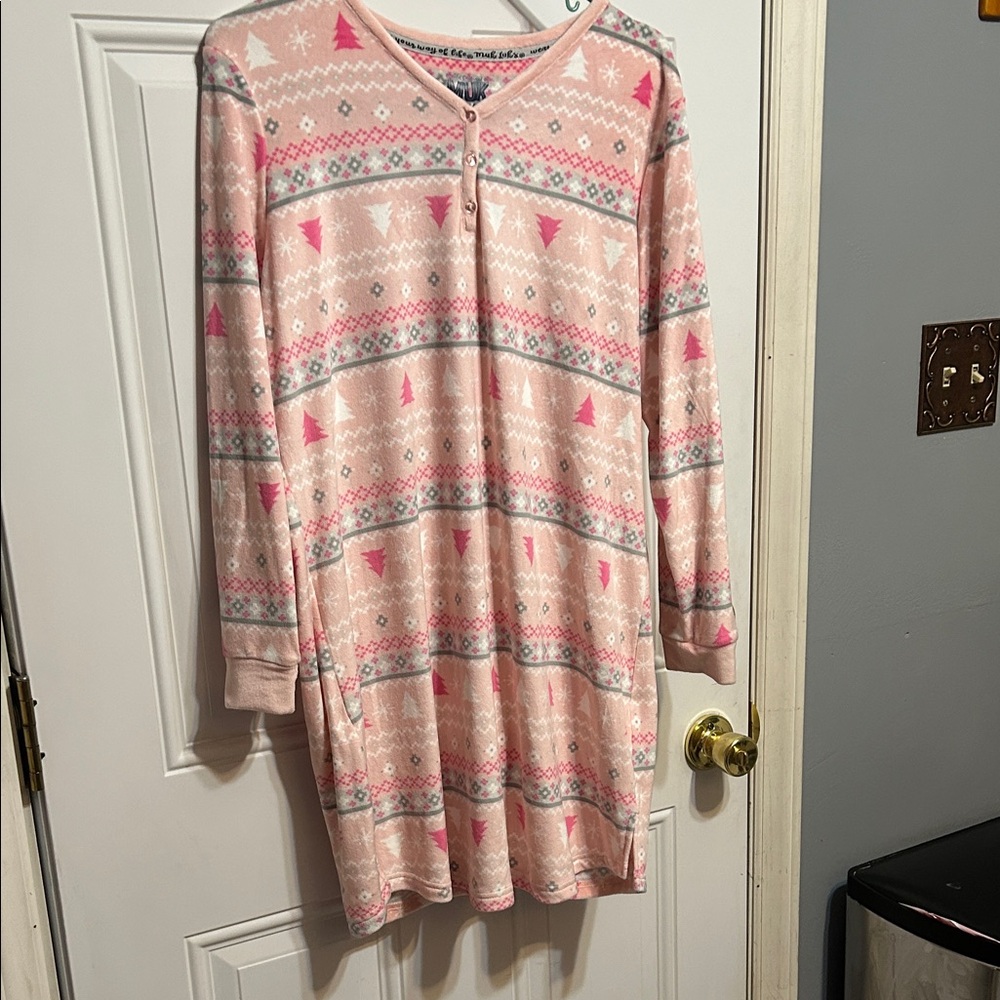 Muk Luks Pink and White Festive Women's Pajama Dress
